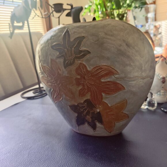 Vase designed of enamel over solid Brass. Fall leaves design both sides.Oblong - Picture 2 of 9
